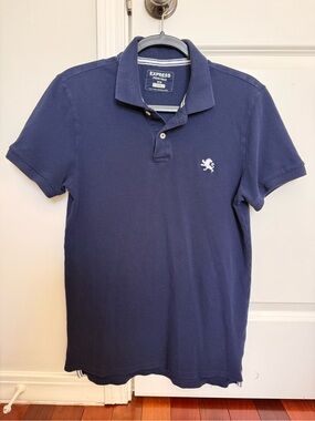 Express Men’s Navy Blue Polo with Embroidered Lion